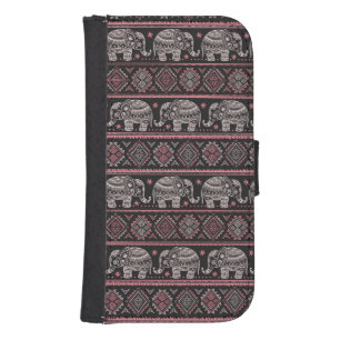 Black Ethnic Elephant Pattern Galaxy S4 Wallet Case