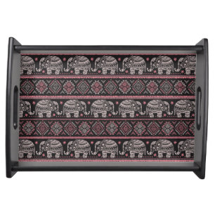 Black Ethnic Elephant Pattern Serving Tray