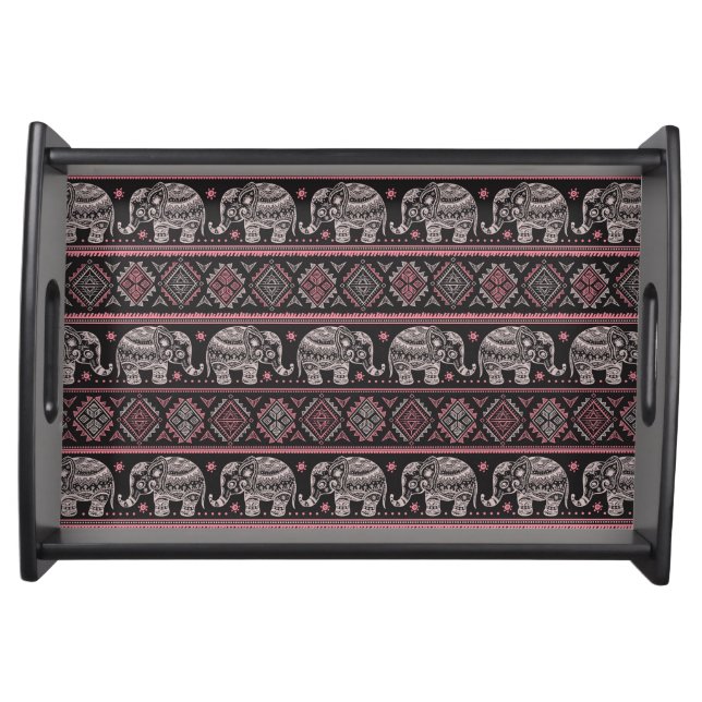 Black Ethnic Elephant Pattern Serving Tray (Front)
