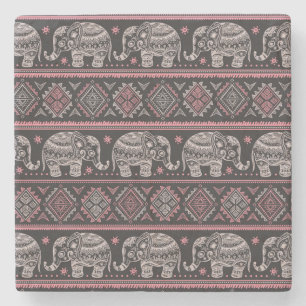 Black Ethnic Elephant Pattern Stone Coaster