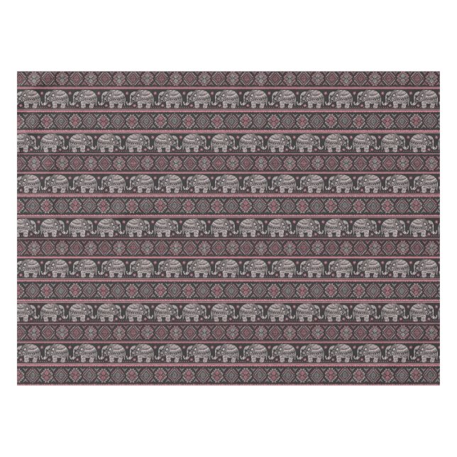 Black Ethnic Elephant Pattern Tablecloth (Front (Horizontal))