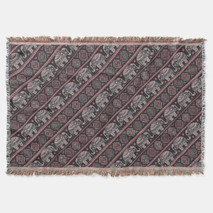 Black Ethnic Elephant Pattern Throw Blanket