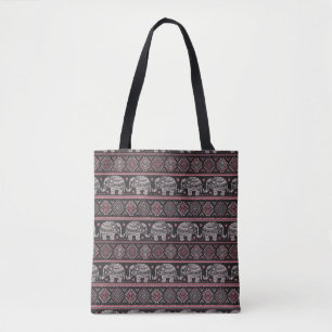 Black Ethnic Elephant Pattern Tote Bag