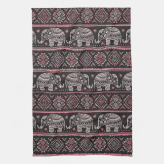 Black Ethnic Elephant Pattern Towel