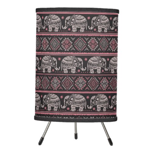 Black Ethnic Elephant Pattern Tripod Lamp