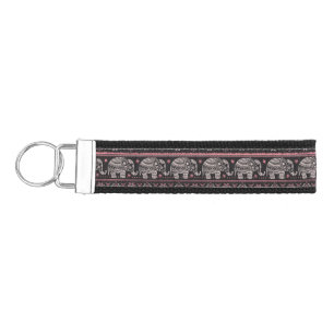 Black Ethnic Elephant Pattern Wrist Keychain