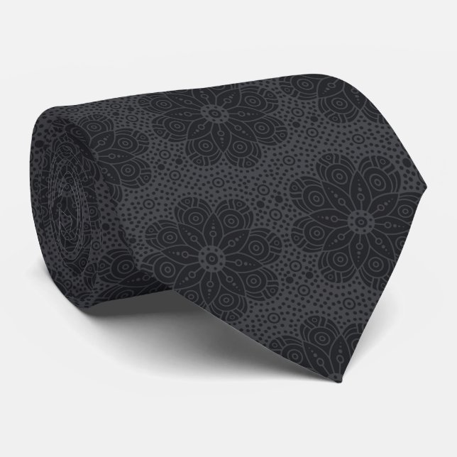 black ethnic mandala pattern neck tie (Rolled)