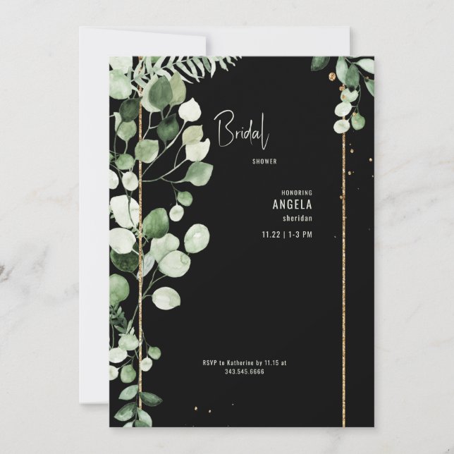 Black Eucalyptus Bridal Shower  Invitation (Front)