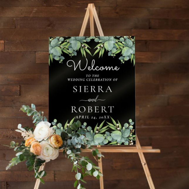 Black Eucalyptus Elegant Wedding Welcome Sign (Creator Uploaded)