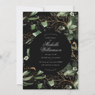 Black Eucalyptus Golden Boho Elegant Pampas Bridal Invitation