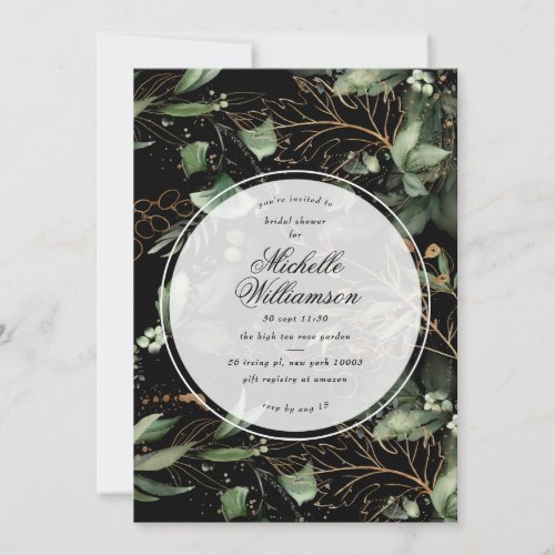 Black Eucalyptus Golden Boho Elegant Pampas Bridal Invitation