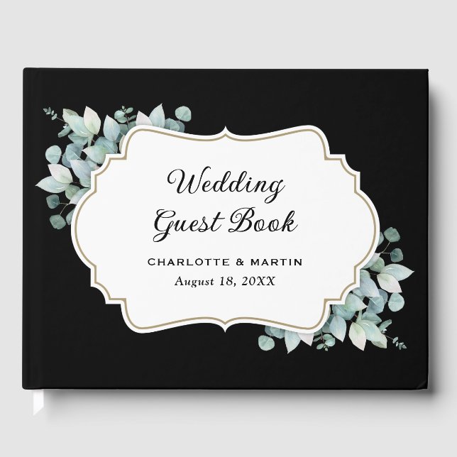 Black Eucalyptus Greenery Wedding Guest Book (Front)