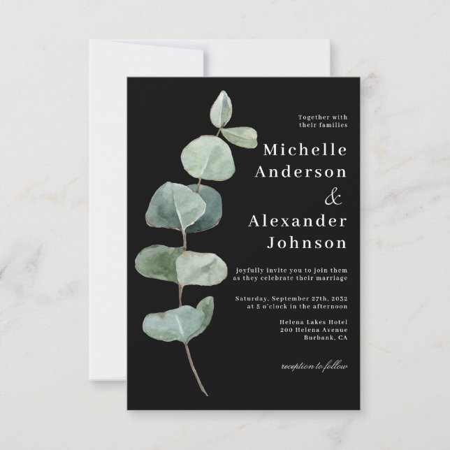 Black Eucalyptus Leaves | Together Modern Wedding  Invitation (Front)