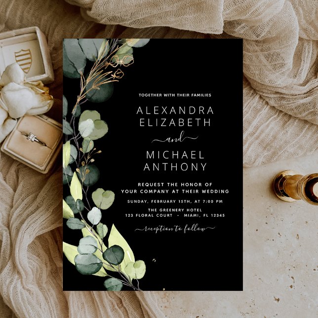 Black Eucalyptus Rustic Greenery Wedding Invitation (Creator Uploaded)