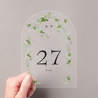 Black Eucalyptus Wreath Arch Acrylic Table Number