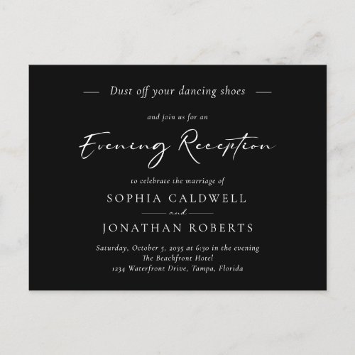 Black Evening Wedding Reception Invitation Postcard