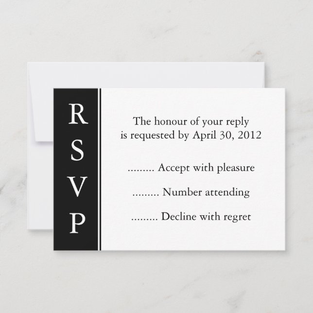 Black Event, Reply, Response or RSVP Card (Front)