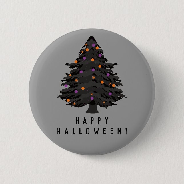 Black Evergreen Halloween Tree Button (Front)