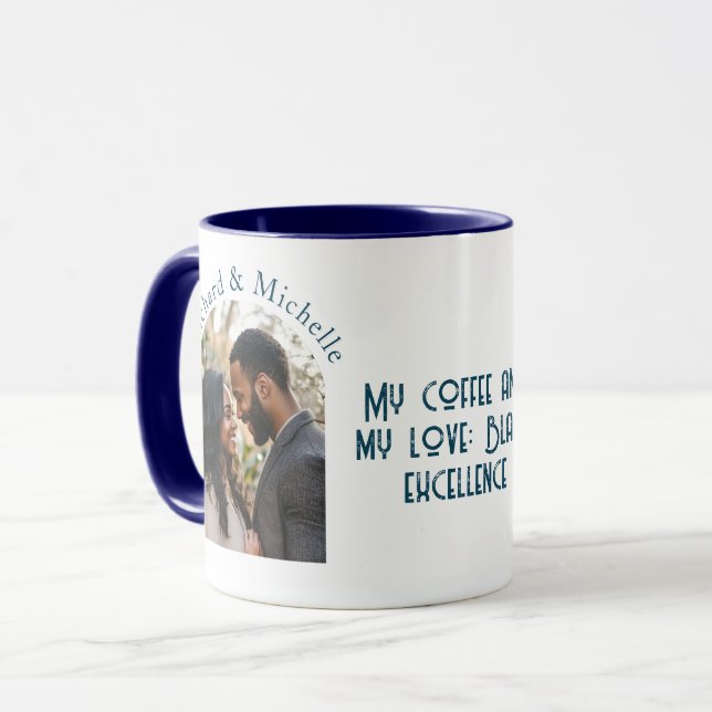 Black excellence love Quote Custom Photo Names Mug (Front Left)