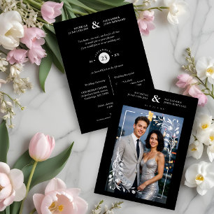 Black Exquisite Embellished Tulips Frame Photo Foil Invitation