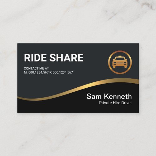 Black Exquisite Gold Wave Ride Share Driver Business Card