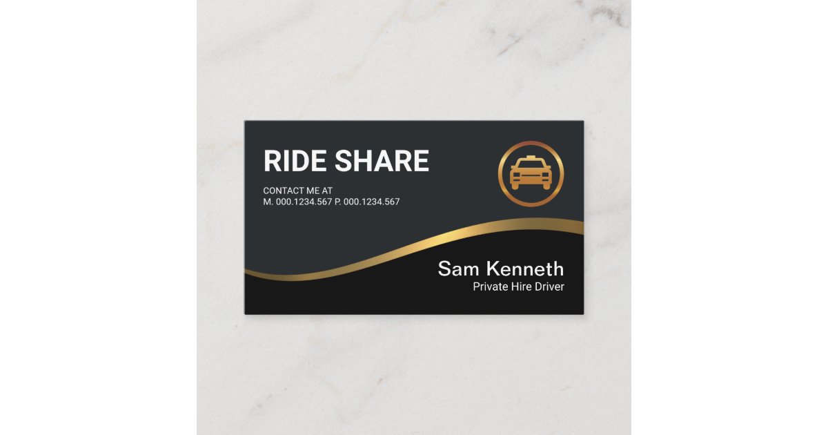 Black Exquisite Gold Wave Ride Share Driver Business Card | Zazzle