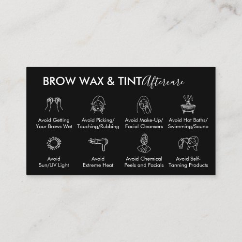 Black Eye Brow Wax Tint Aftercare Instruction Business Card