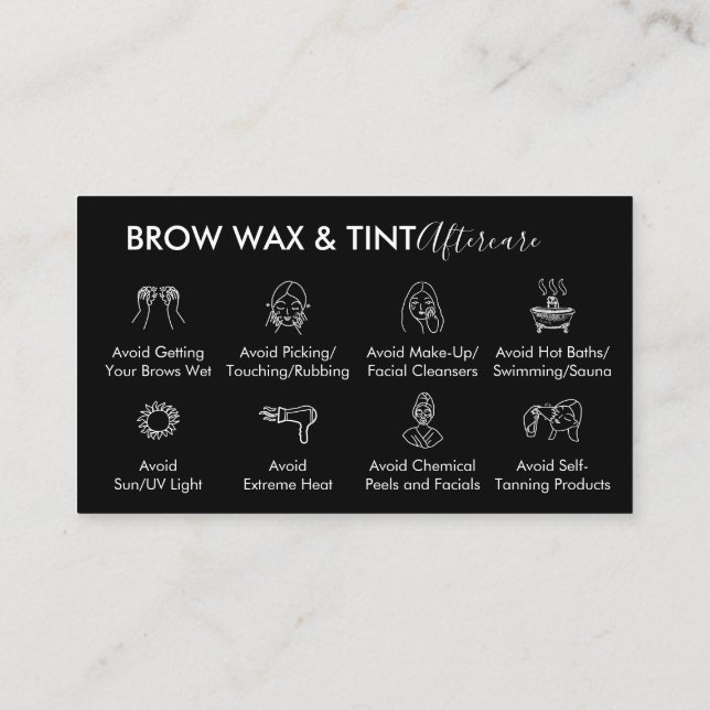 Black Eye Brow Wax Tint Aftercare Instruction Business Card (Back)