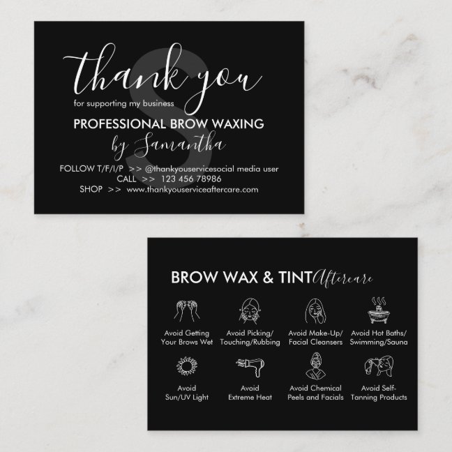 Black Eye Brow Wax Tint Aftercare Thank You Business Card