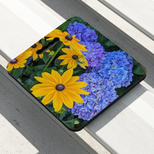 Black Eyed Susan and Blue Hydrangea Floral Seat Cushion
