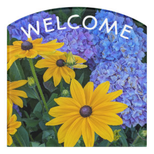 Black Eyed Susan and Blue Hydrangea Welcome Door Sign