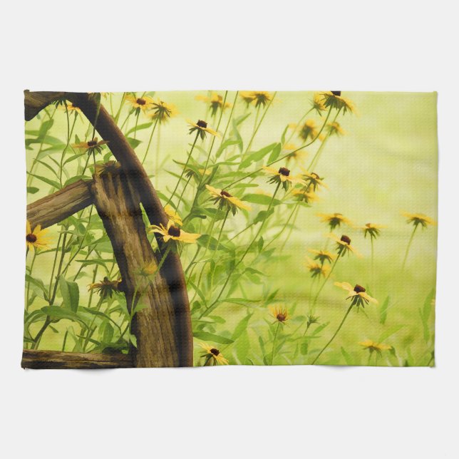 Black-Eyed Susan and Wagon Wheel Photo Kitchen Towel (Horizontal)