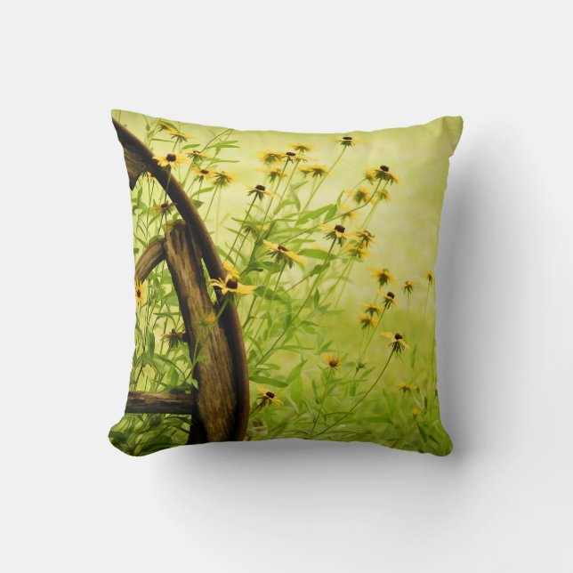 Black-Eyed Susan and Wagon Wheel Photo Throw Pillow (Front)