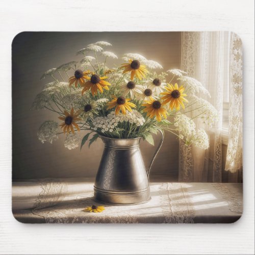 Black_eyed Susan Bouquet On Lace  Mouse Pad