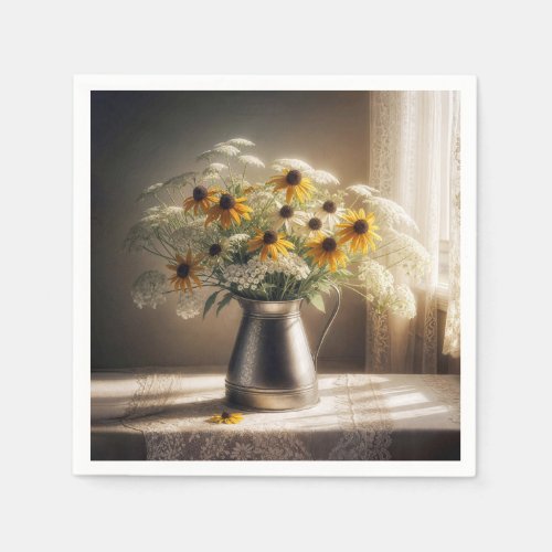 Black_eyed Susan Bouquet On Lace  Napkins