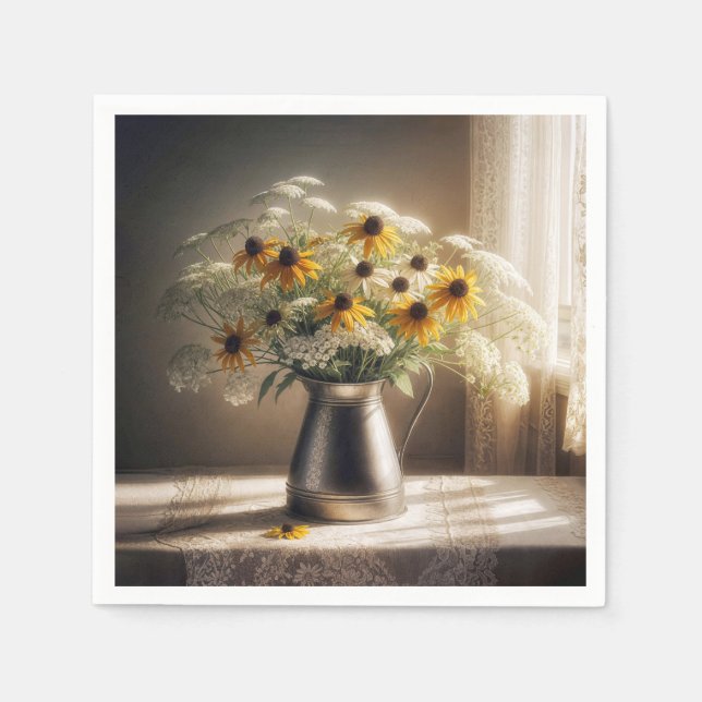 Black-eyed Susan Bouquet On Lace  Napkins (Front)