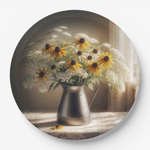 Black_eyed Susan Bouquet On Lace  Paper Plates