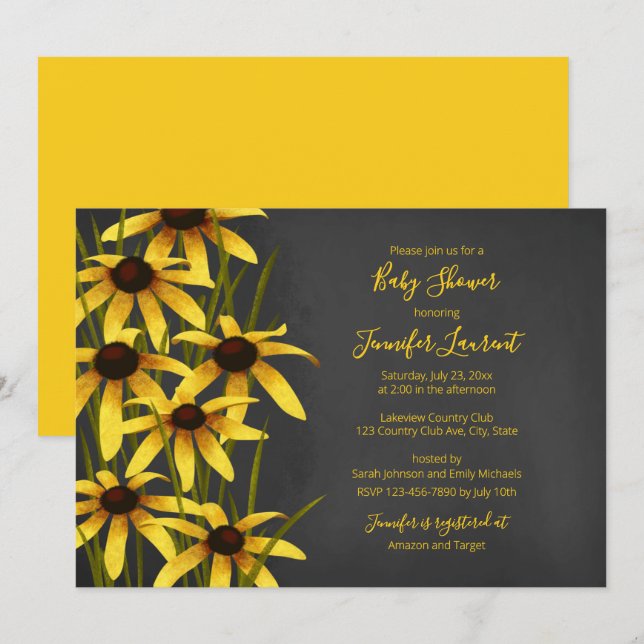 Black Eyed Susan chalkboard baby shower Invitation (Front/Back)