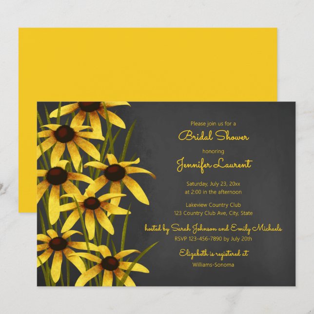 Black Eyed Susan chalkboard bridal shower Invitation (Front/Back)