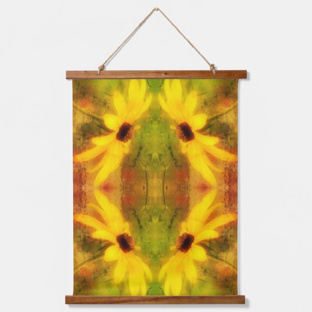 Black Eyed Susan Daisy Distressed Abstract  Hanging Tapestry (Front)