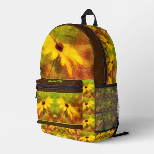 Black Eyed Susan Daisy Distressed Personalized Printed Backpack