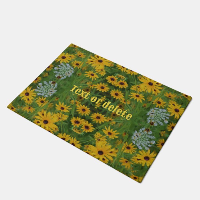 Black Eyed Susan Daisy Flower Art Personalized Doormat (Angled)
