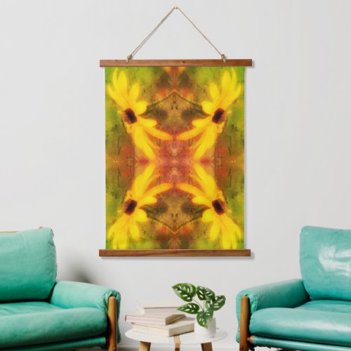 Black Eyed Susan Daisy Flower Distressed Abstract  Hanging Tapestry