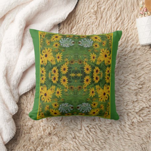 Black Eyed Susan Daisy Flower Painting Abstract Throw Pillow