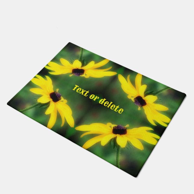 Black Eyed Susan Daisy Flower Personalized Doormat (Angled)