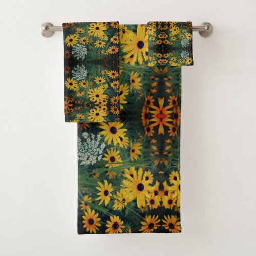 Black Eyed Susan Field Flowers Abstract Pattern   Bath Towel Set