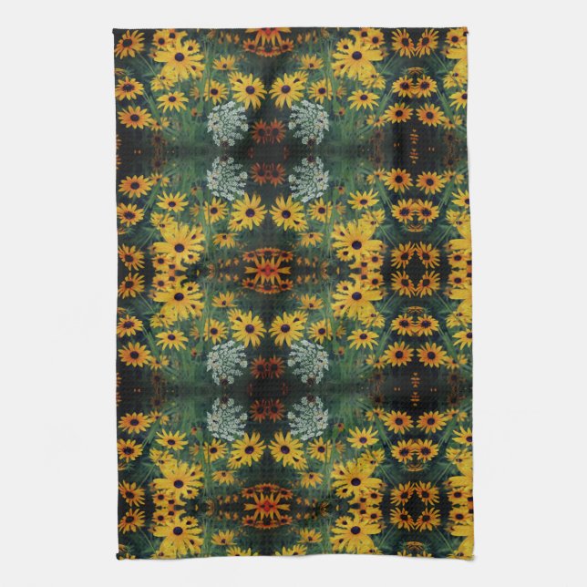 Black Eyed Susan Field Flowers Abstract Pattern    Kitchen Towel (Vertical)