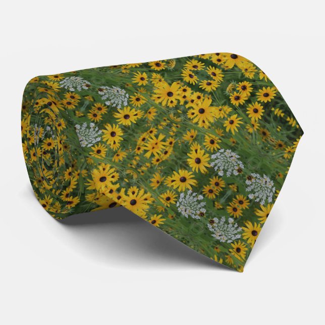 Black Eyed Susan Field Flowers Abstract Pattern    Neck Tie (Rolled)
