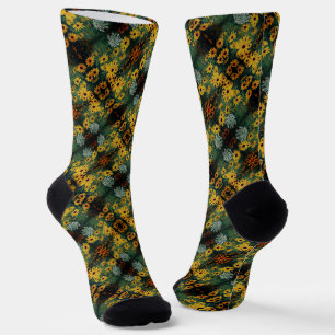 Black Eyed Susan Field Flowers Abstract Pattern Socks