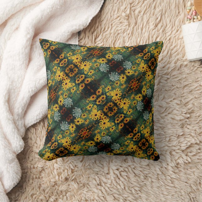 Black Eyed Susan Field Flowers Abstract Pattern   Throw Pillow (Blanket)